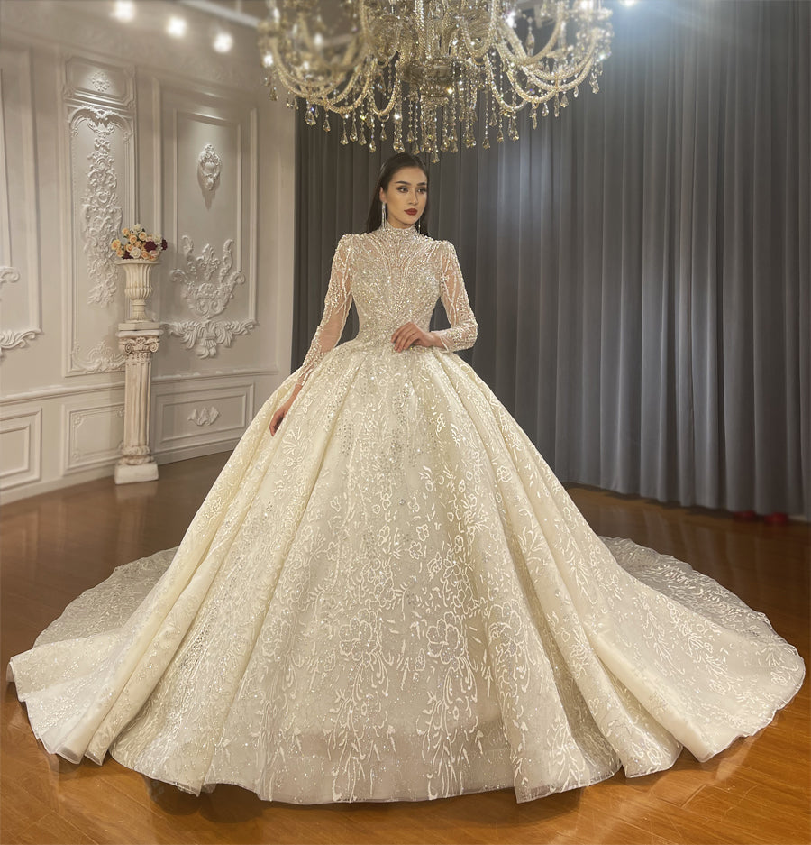 High Quality Lace long sleeves Bridal Wedding Ball Gown Dress