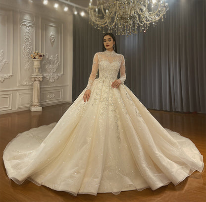 Luxury Bridal high quality Long Tail long sleeve lace Dream Wedding Dress