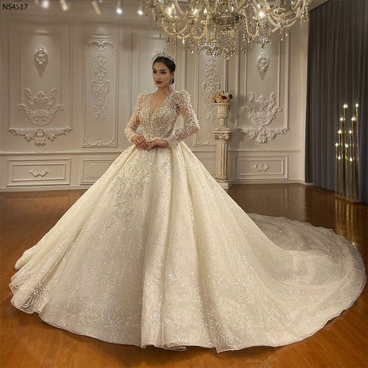 Luxury Bridal high quality Long Tail long sleeve lace Dream Wedding Dress