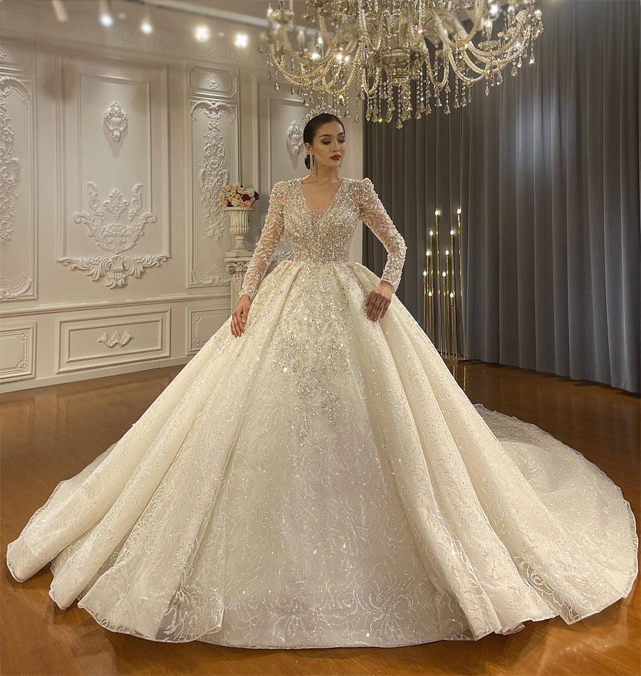 Luxury Bridal high quality Long Tail long sleeve lace Dream Wedding Dress