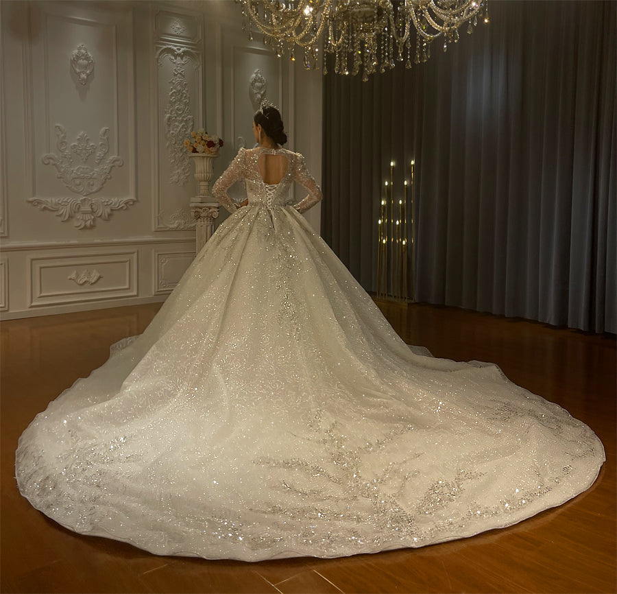 Luxury Bridal high quality Long Tail long sleeve lace Dream Wedding Dress