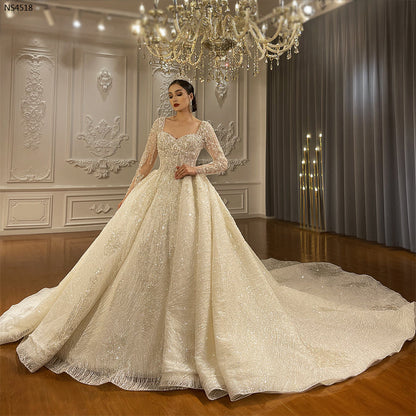 Luxury Bridal high quality Long Tail long sleeve lace Dream Wedding Dress