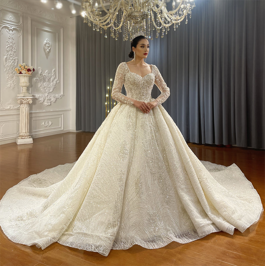 Luxury Bridal high quality Long Tail long sleeve lace Dream Wedding Dress