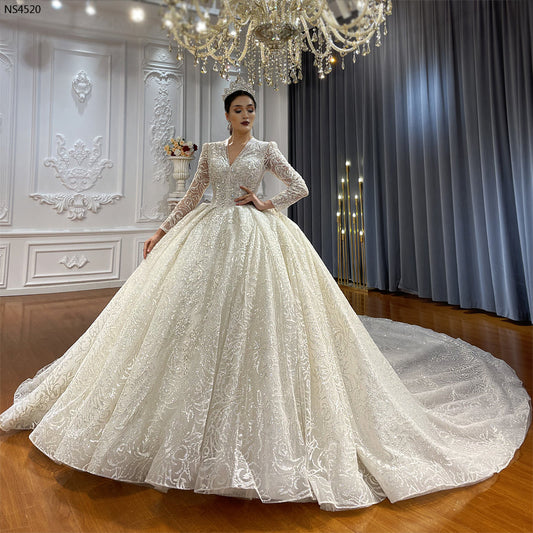 Luxury Bridal high quality Long Tail long sleeve lace Dream Wedding Dress