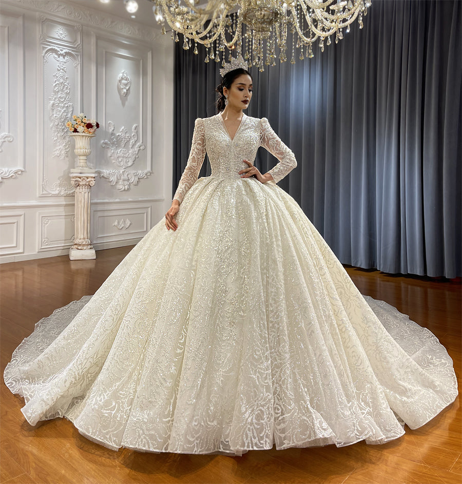 Luxury Bridal high quality Long Tail long sleeve lace Dream Wedding Dress