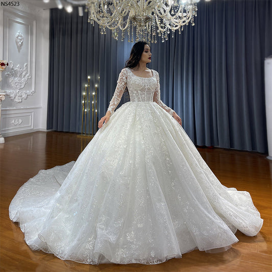 Luxury Bridal high quality Long sleeves Long Tail lace Dream Wedding Dress