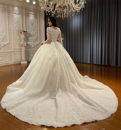 Luxury Bridal high quality Long sleeves Long Tail lace Dream Wedding Dress
