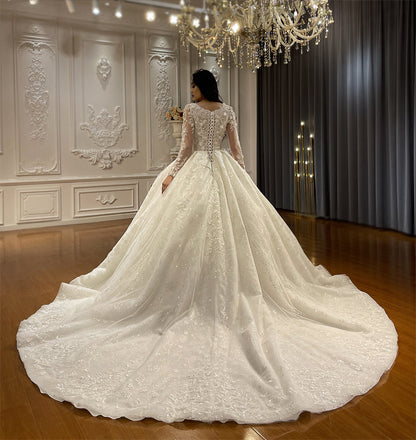Luxury Bridal high quality Long sleeves Long Tail lace Dream Wedding Dress