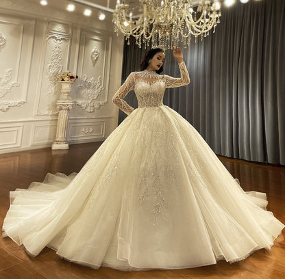 Beautiful Luxury Ball Gown High Neck Bridal Wedding Dresses