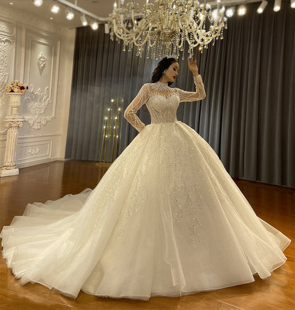 Beautiful Luxury Ball Gown High Neck Bridal Wedding Dresses