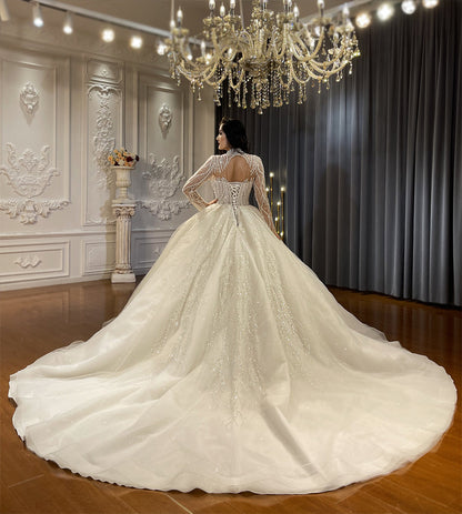 Beautiful Luxury Ball Gown High Neck Bridal Wedding Dresses