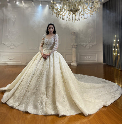 High Quality Lace long sleeves Bridal Wedding Ball Gown Dress