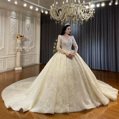 High Quality Lace long sleeves Bridal Wedding Ball Gown Dress