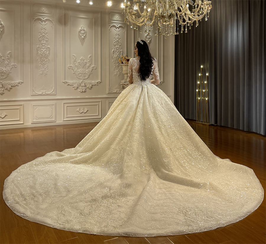 High Quality Lace long sleeves Bridal Wedding Ball Gown Dress