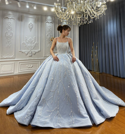 Luxurious blue straps Embellishments Wedding Dress Ball Gown