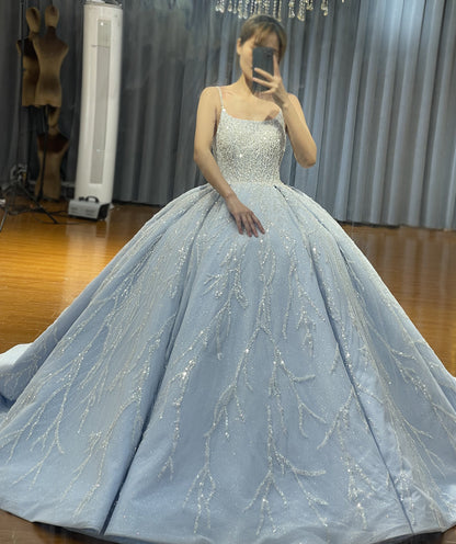 Luxurious blue straps Embellishments Wedding Dress Ball Gown