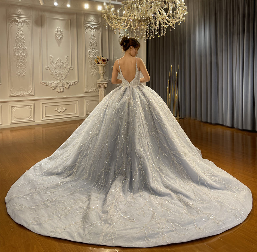 Luxurious blue straps Embellishments Wedding Dress Ball Gown