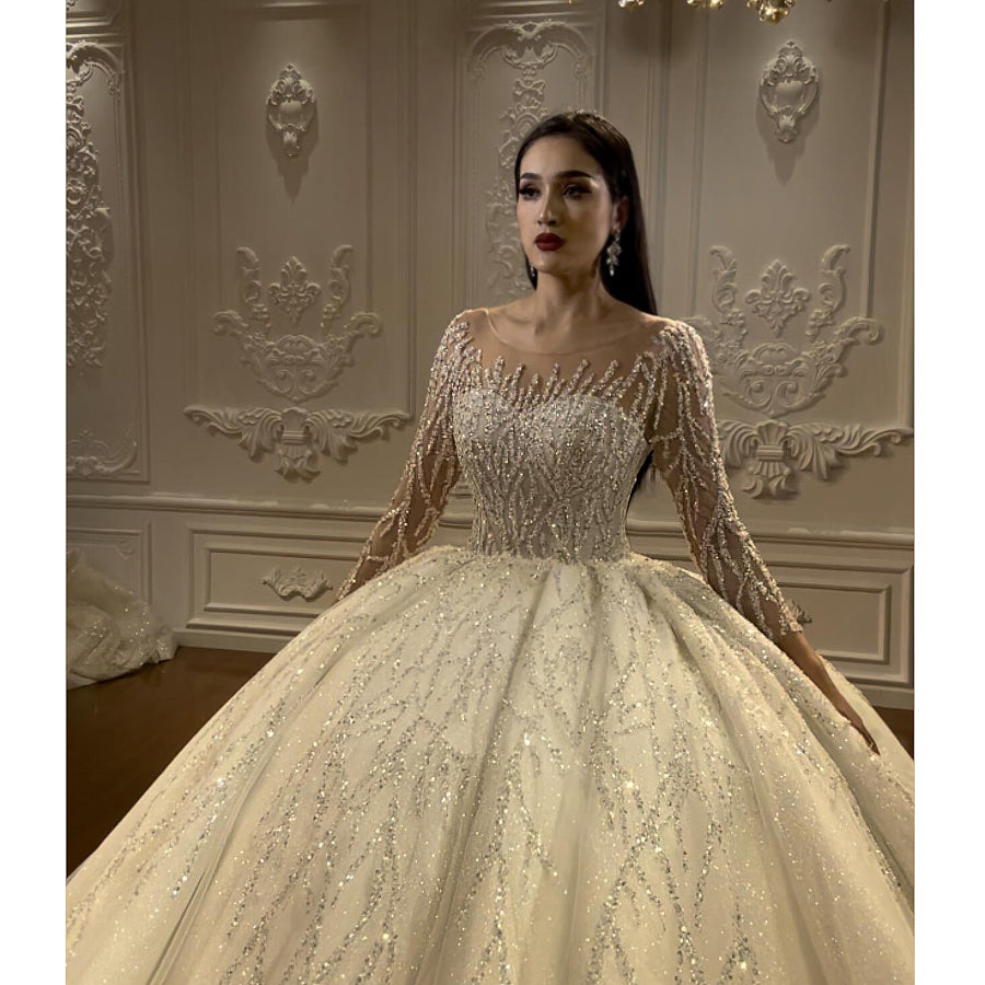 High Quality Lace long sleeves Bridal Wedding Ball Gown Dresses