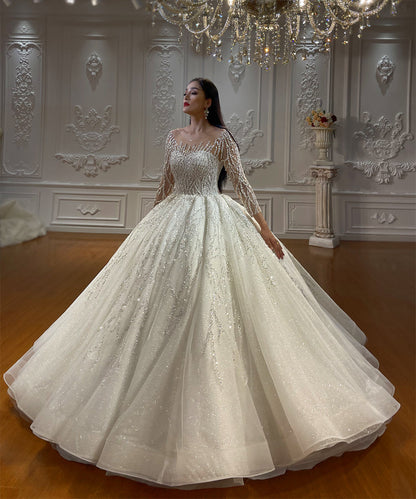 High Quality Lace long sleeves Bridal Wedding Ball Gown Dresses