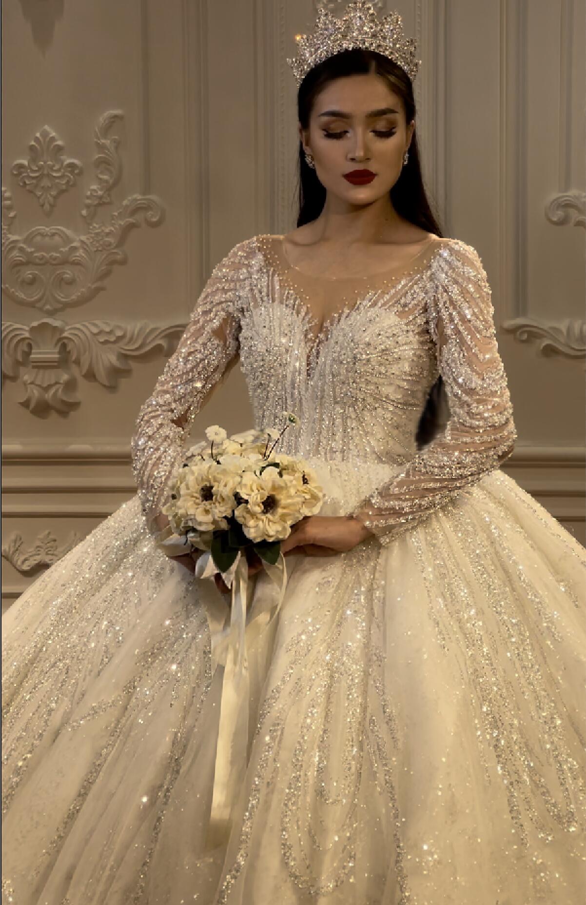 Long Sleeve Wedding Dress  Beaded Bridal Dress