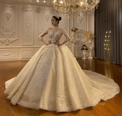 Heavy Beaded Long Sleeve with cape Luxury Bridal Wedding Dress