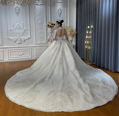 Heavy Beaded Long Sleeve with cape Luxury Bridal Wedding Dress