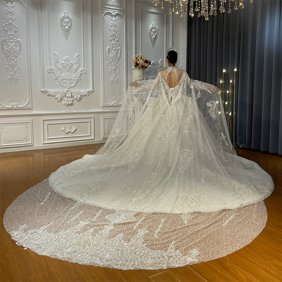 Heavy Beaded Long Sleeve with cape Luxury Bridal Wedding Dress sultanti Heavy Beaded Long Sleeve with cape Luxury Bridal Wedding Dress sultanti