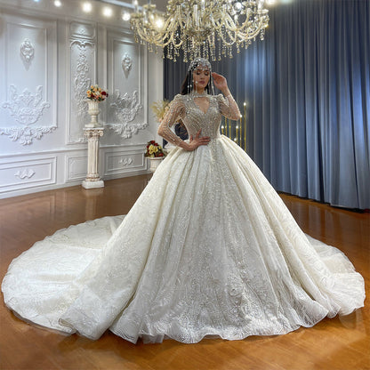 Luxury High Quality Lace long sleeves Bridal Wedding Ball Gown Dress