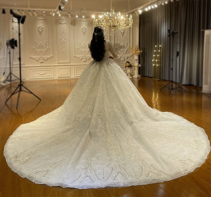 Luxury High Quality Lace long sleeves Bridal Wedding Ball Gown Dress