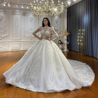 Luxury Lace long sleeves Bridal Wedding Ball Gown Dress