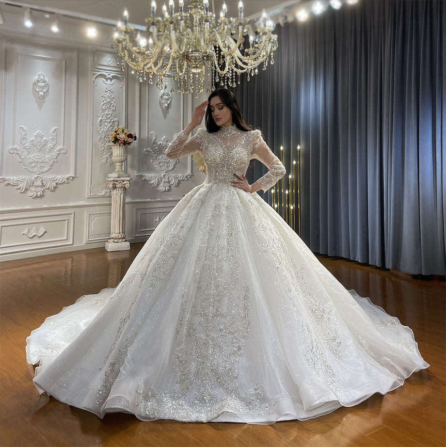 Luxury Lace long sleeves Bridal Wedding Ball Gown Dress