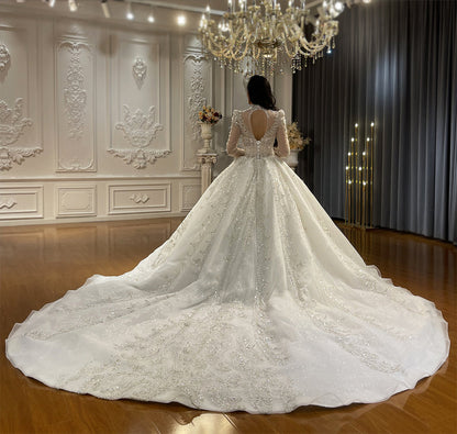 Luxury Lace long sleeves Bridal Wedding Ball Gown Dress