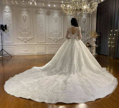 Luxury Lace long sleeves Bridal Wedding Ball Gown Dress