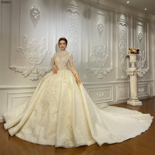 High Quality Lace long sleeves Bridal Wedding Ball Gown Dress