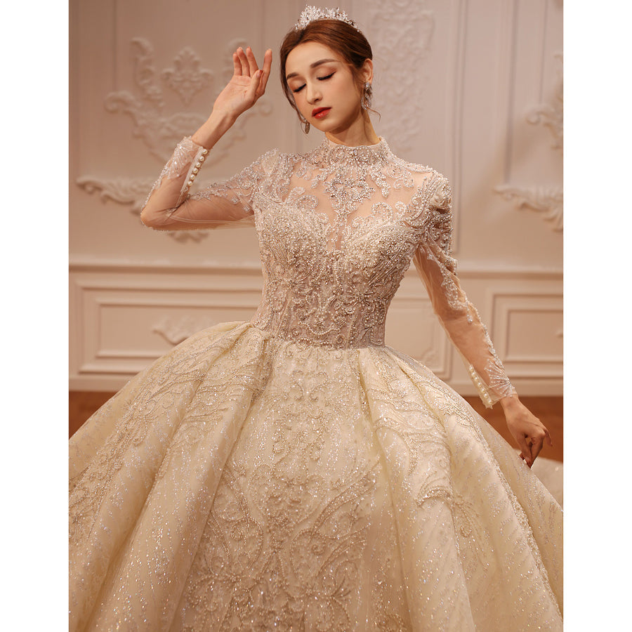 High Quality Lace long sleeves Bridal Wedding Ball Gown Dress