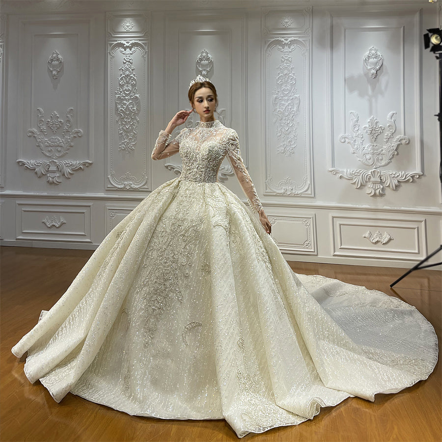 High Quality Lace long sleeves Bridal Wedding Ball Gown Dress