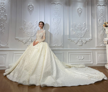 High Quality Lace long sleeves Bridal Wedding Ball Gown Dress