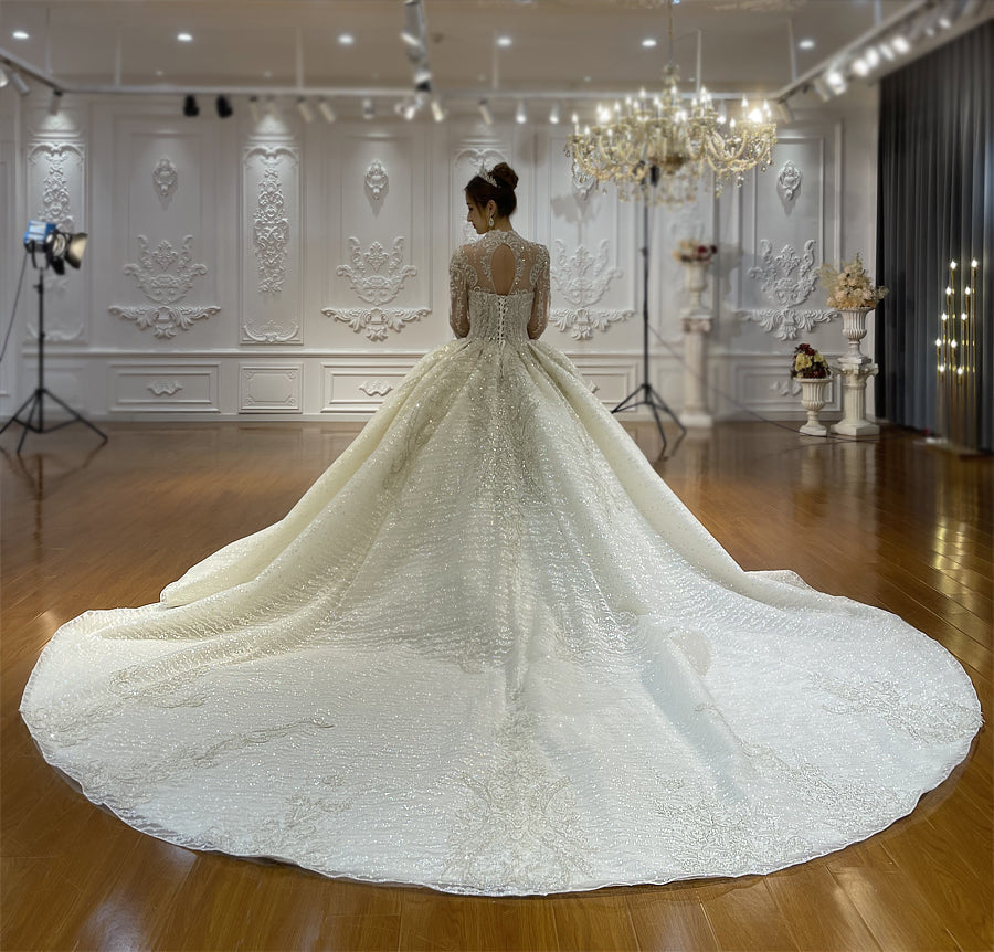 High Quality Lace long sleeves Bridal Wedding Ball Gown Dress