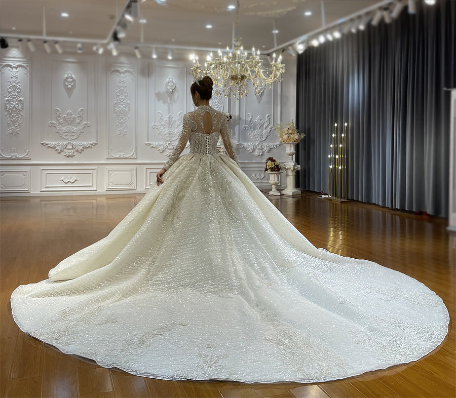 High Quality Lace long sleeves Bridal Wedding Ball Gown Dress