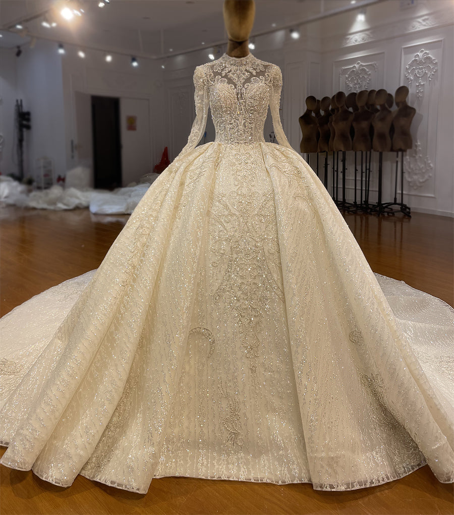 High Quality Lace long sleeves Bridal Wedding Ball Gown Dress