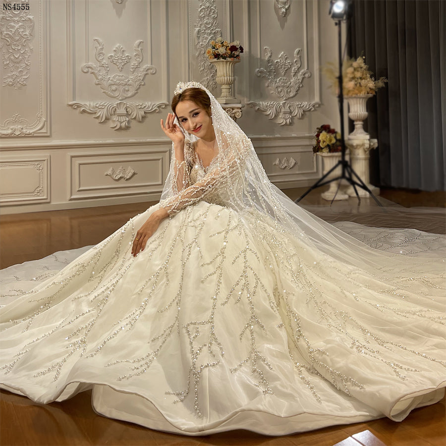 High Quality Lace long sleeves Bridal Wedding Ball Gown Dress