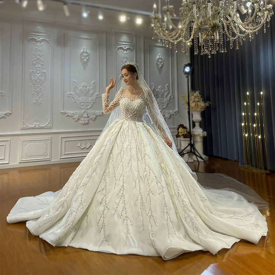 High Quality Lace long sleeves Bridal Wedding Ball Gown Dress