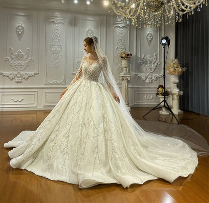 High Quality Lace long sleeves Bridal Wedding Ball Gown Dress