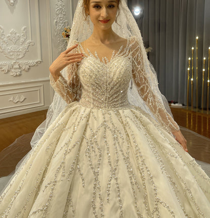 High Quality Lace long sleeves Bridal Wedding Ball Gown Dress