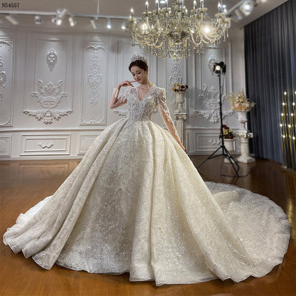 High Quality Lace long sleeves Bridal Wedding Ball Gown Dress