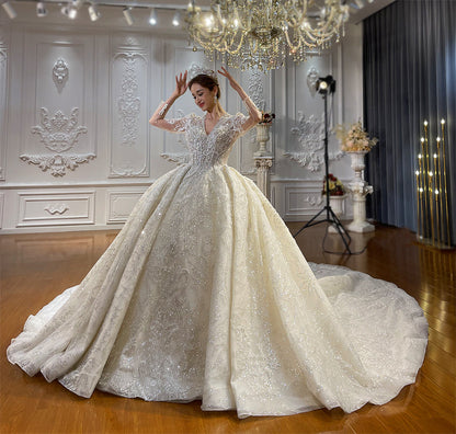 High Quality Lace long sleeves Bridal Wedding Ball Gown Dress