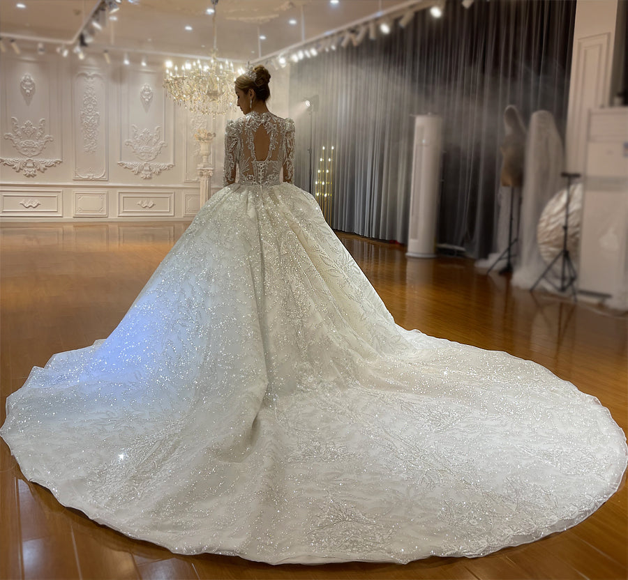 High Quality Lace long sleeves Bridal Wedding Ball Gown Dress