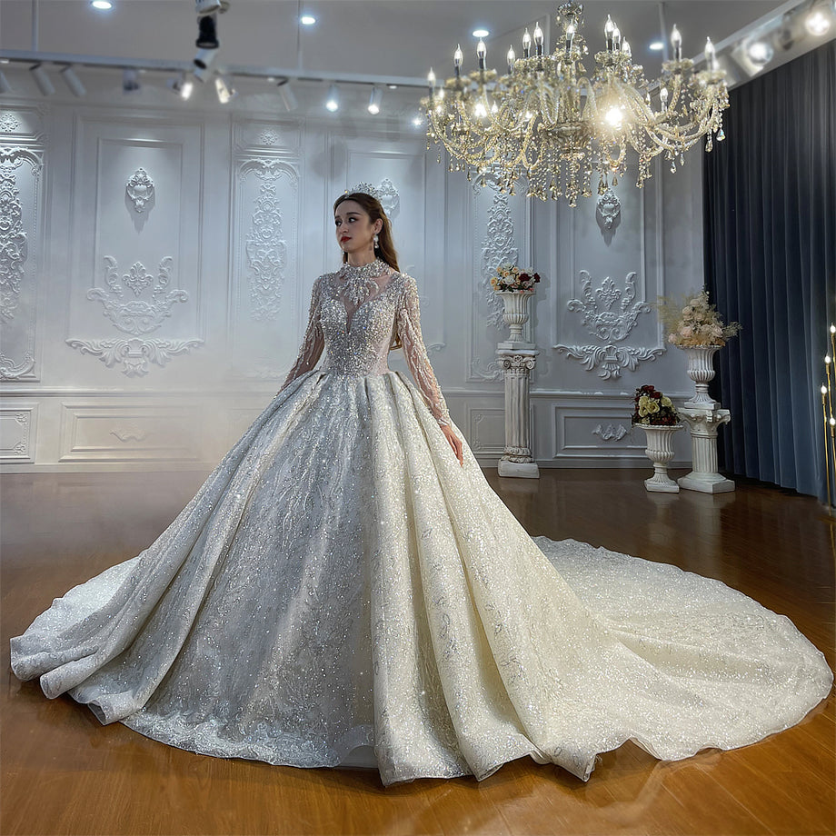 High Quality Lace long sleeves Bridal Wedding Ball Gown Dress