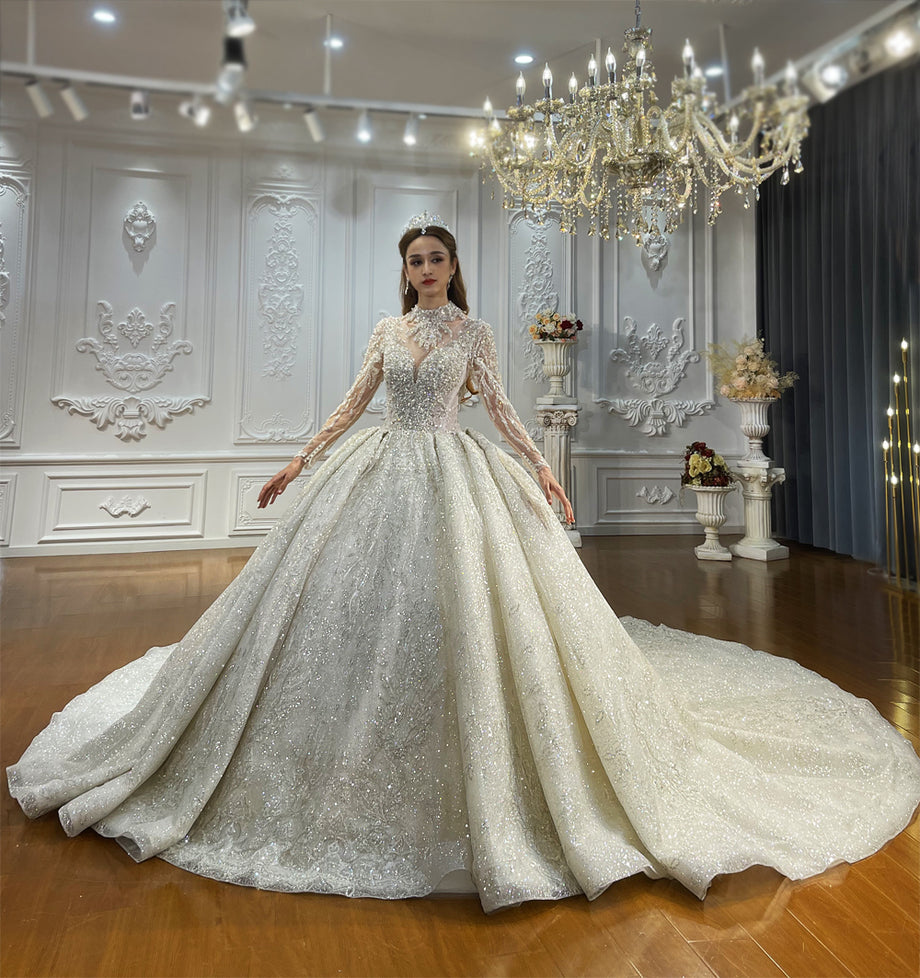 High Quality Lace long sleeves Bridal Wedding Ball Gown Dress