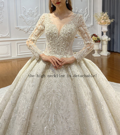 High Quality Lace long sleeves Bridal Wedding Ball Gown Dress